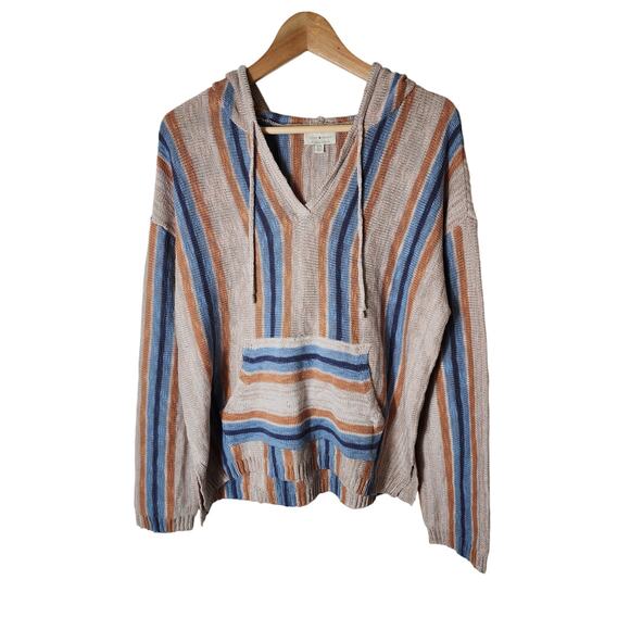 LUCKY BRAND Blue Orange Tan Baja Hippie Boho Hoodie SZ M - Picture 1 of 7